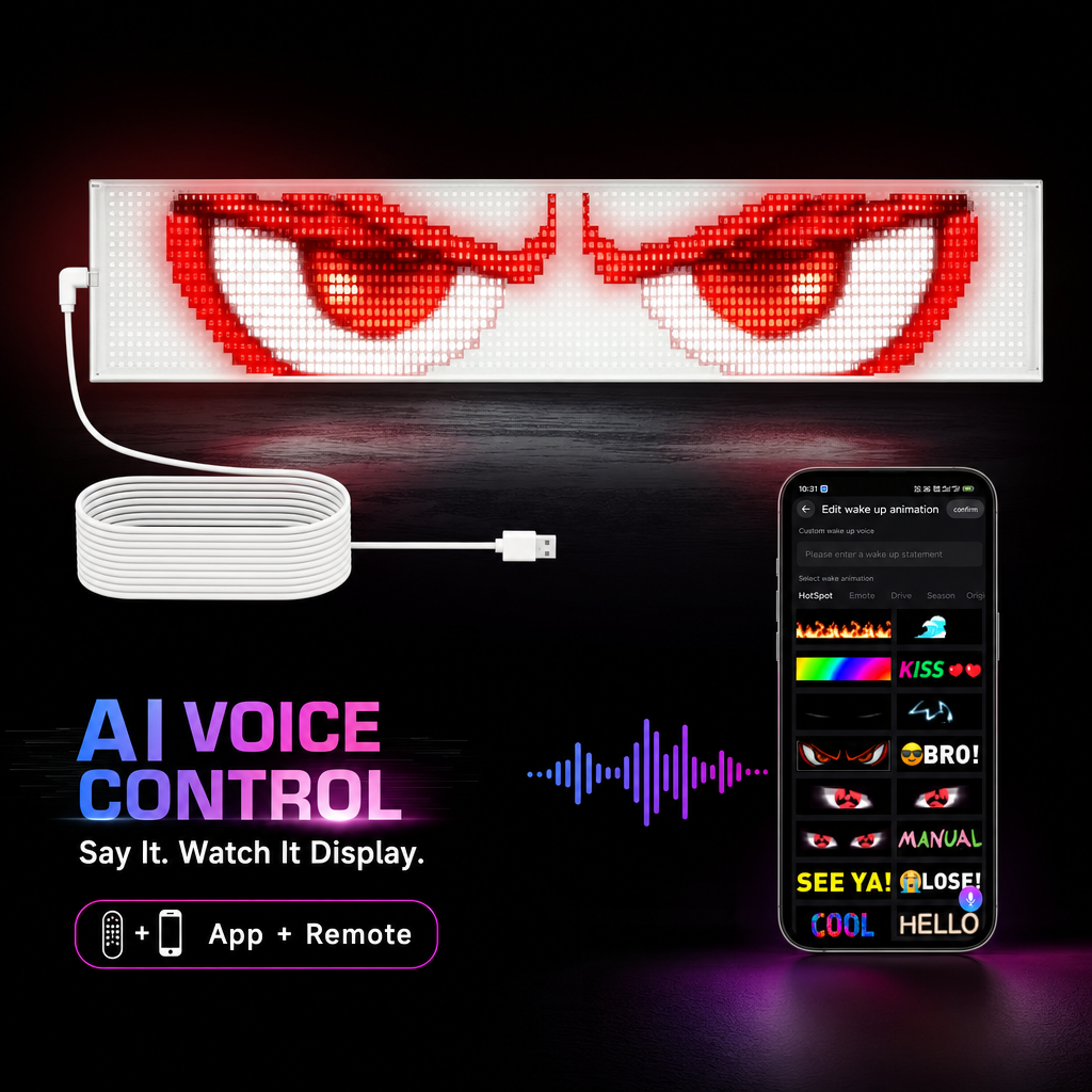 Transparent RGB LED message sign with AI voice, app, and remote control