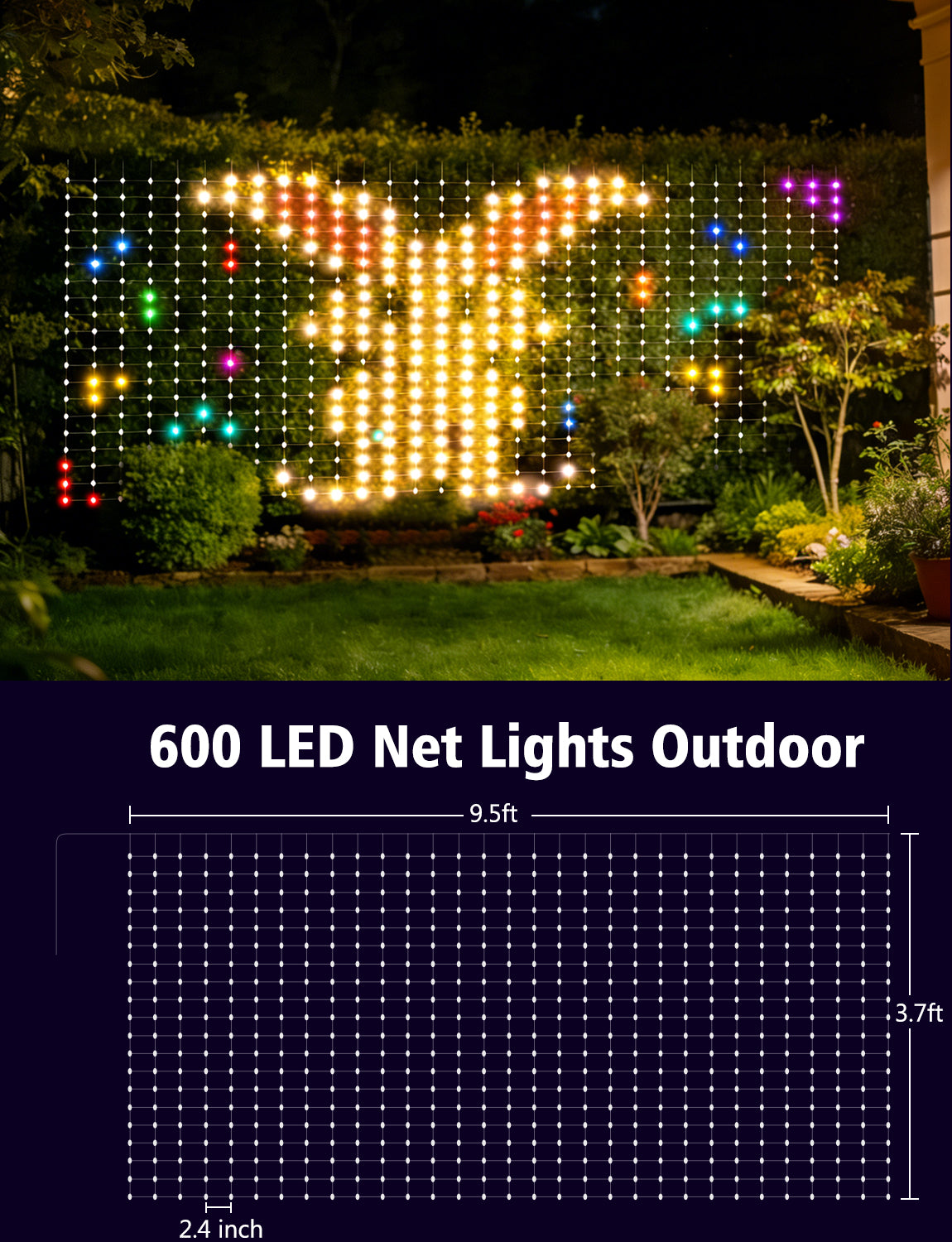 Echosari RGBIC Smart LED Mesh Net Lights Outdoor