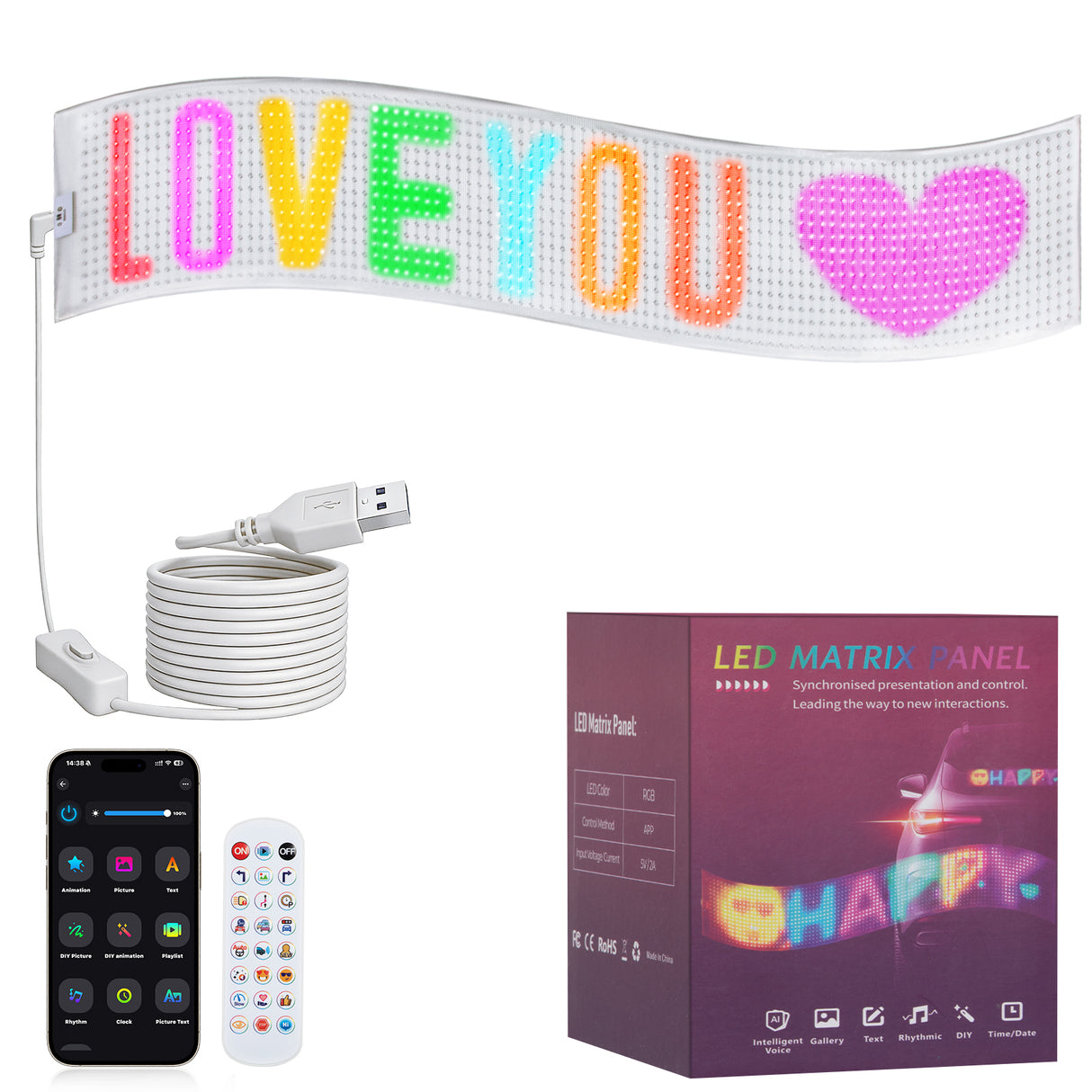 echosari AI Voice Pixel LED Message Sign - Transparent variant with see-through design