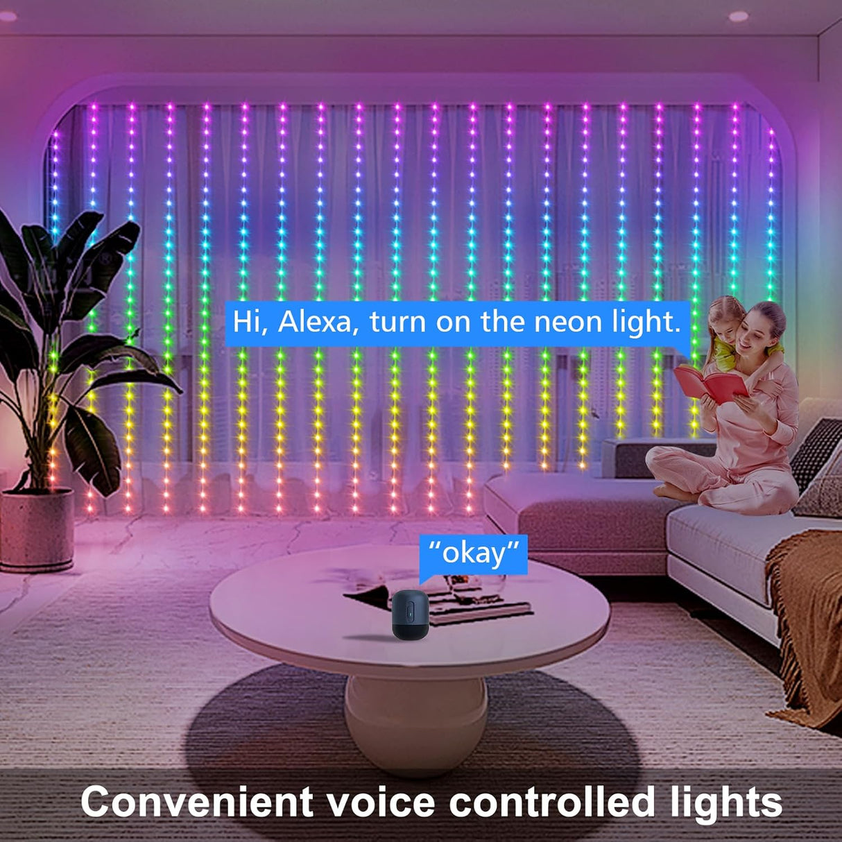 echosari Smart LED Curtain Lights 20Ft x 10Ft 600 LED