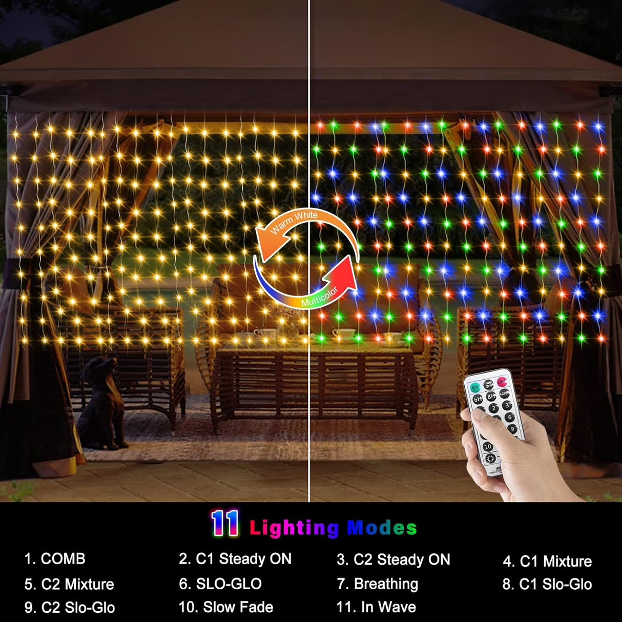 echosari Outdoor Curtain Lights Warm White & Multicolor