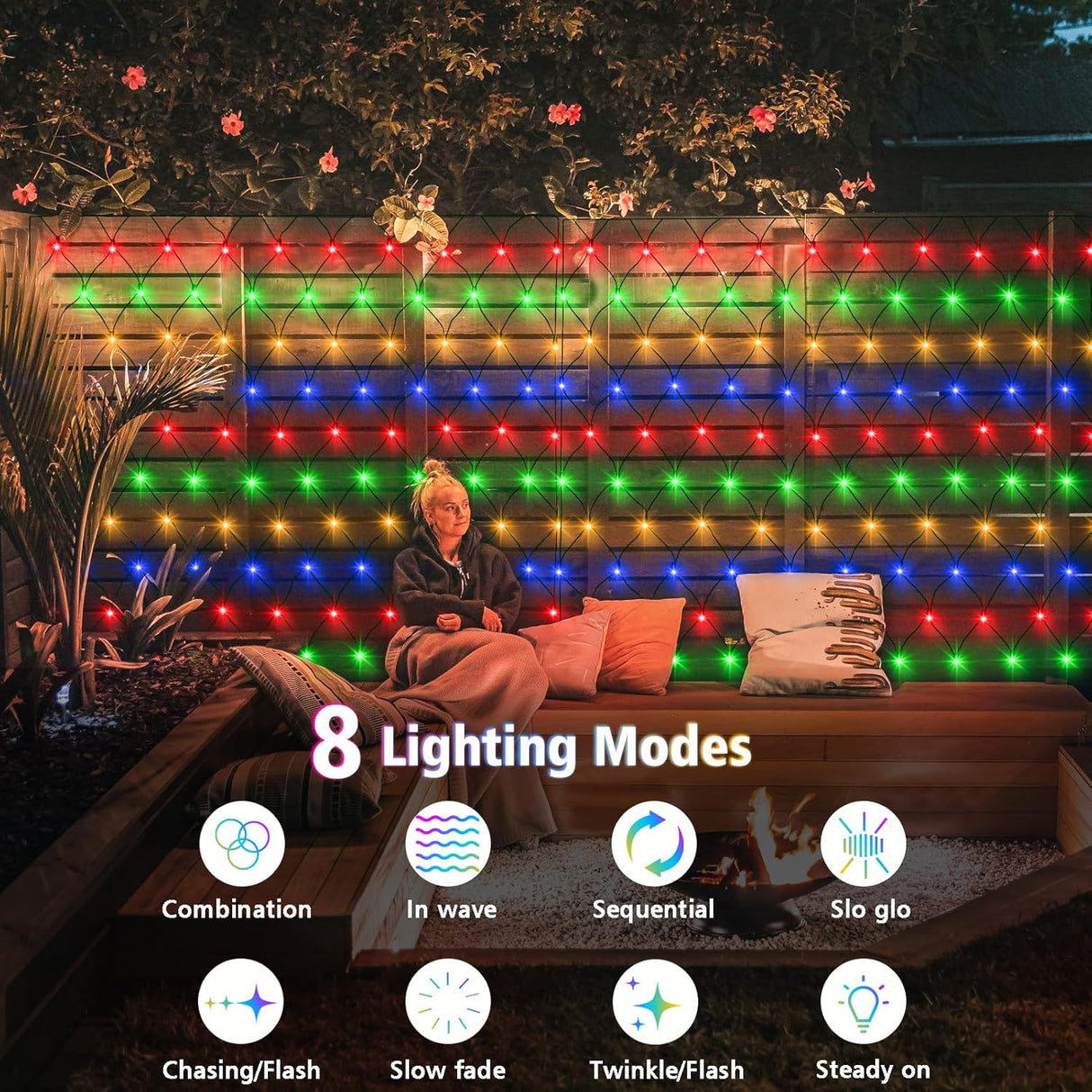 echosari 200 LED 9.8ft x 6.6ft Solar Powered Net Lights(Multicolor)