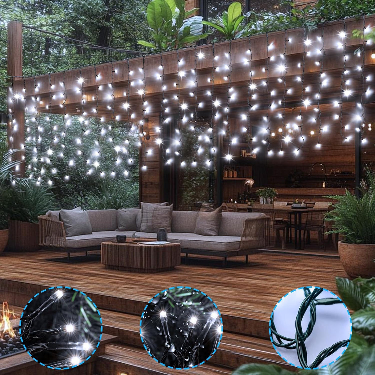 echosari 13ft x 3.3ft 200 LED Solar Curtain Lights(Cool White)
