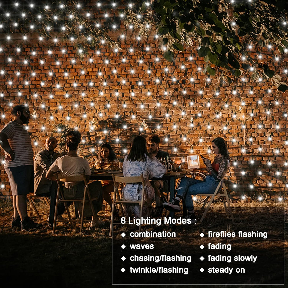 echosari 200 LED 9.8Ft x 6.6Ft Solar Powered Net Lights(Cool White)