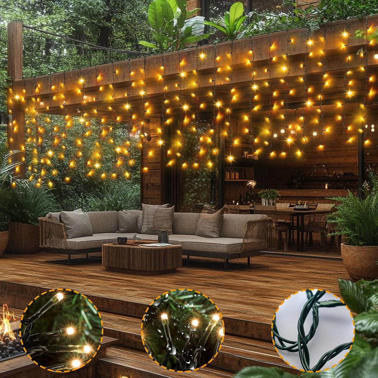 echosari 13ft x 3.3ft 200 LED Solar Curtain Lights(Warm White)