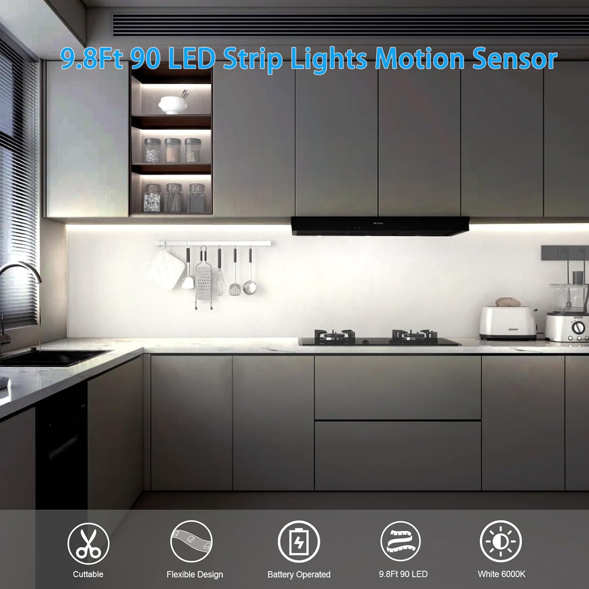 echosari Battery Operated Motion Sensor Cabinet Strip Lights(Cool White)