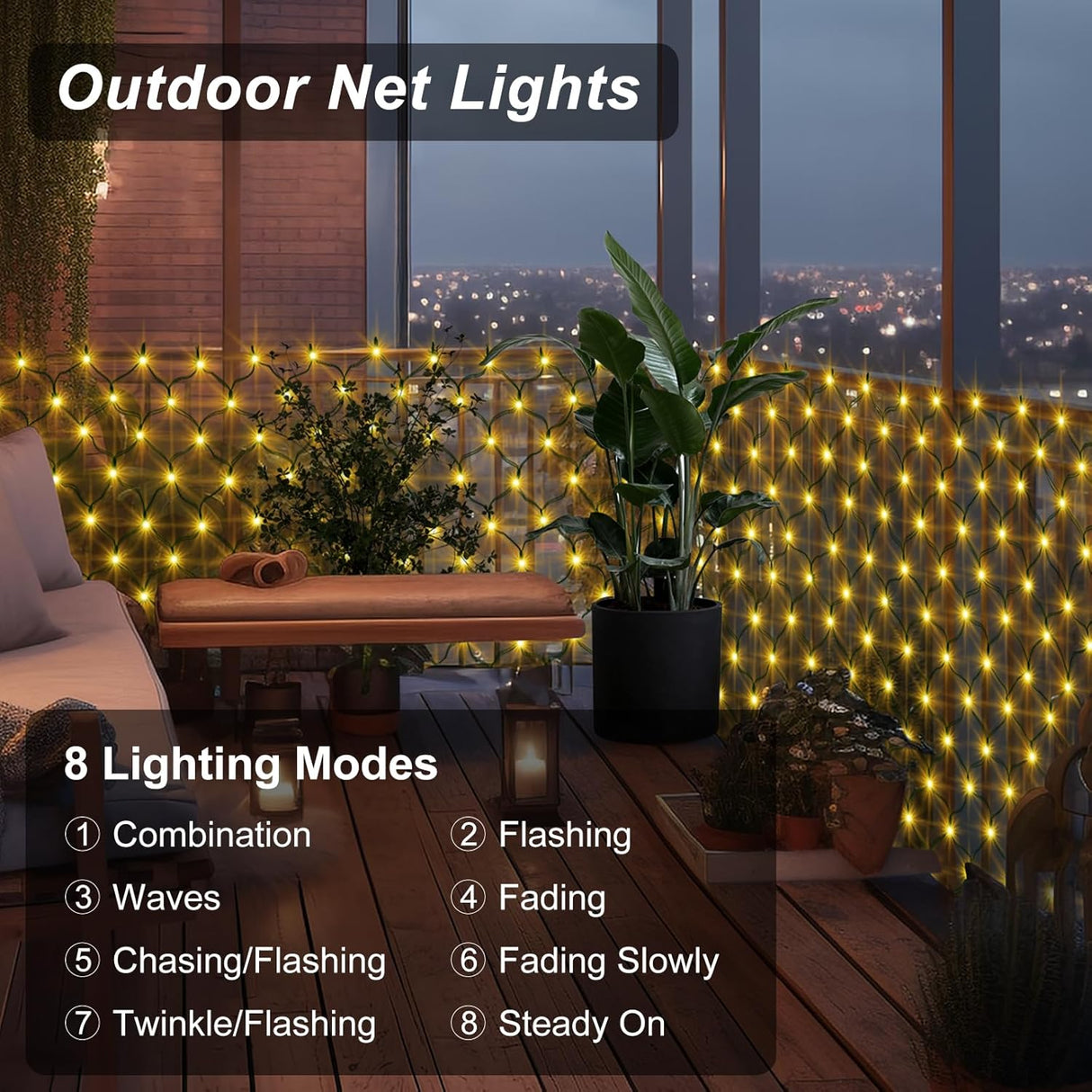 echosari 100 LED 5Ft x 5Ft Solar Net Lights(Warm White)