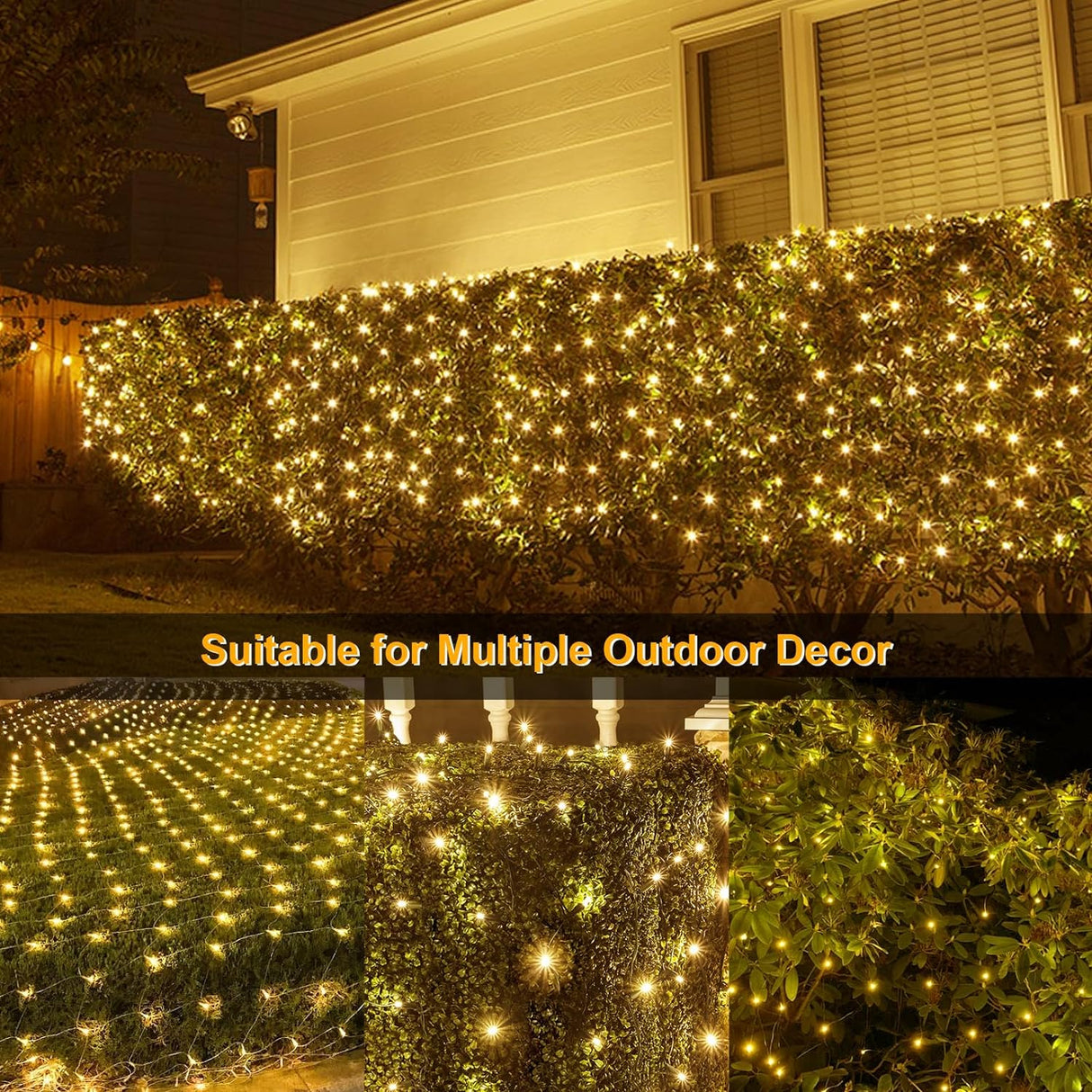 echosari Solar Powered Net Lights 200 LED 9.8Ft x 6.6Ft(Warm White)