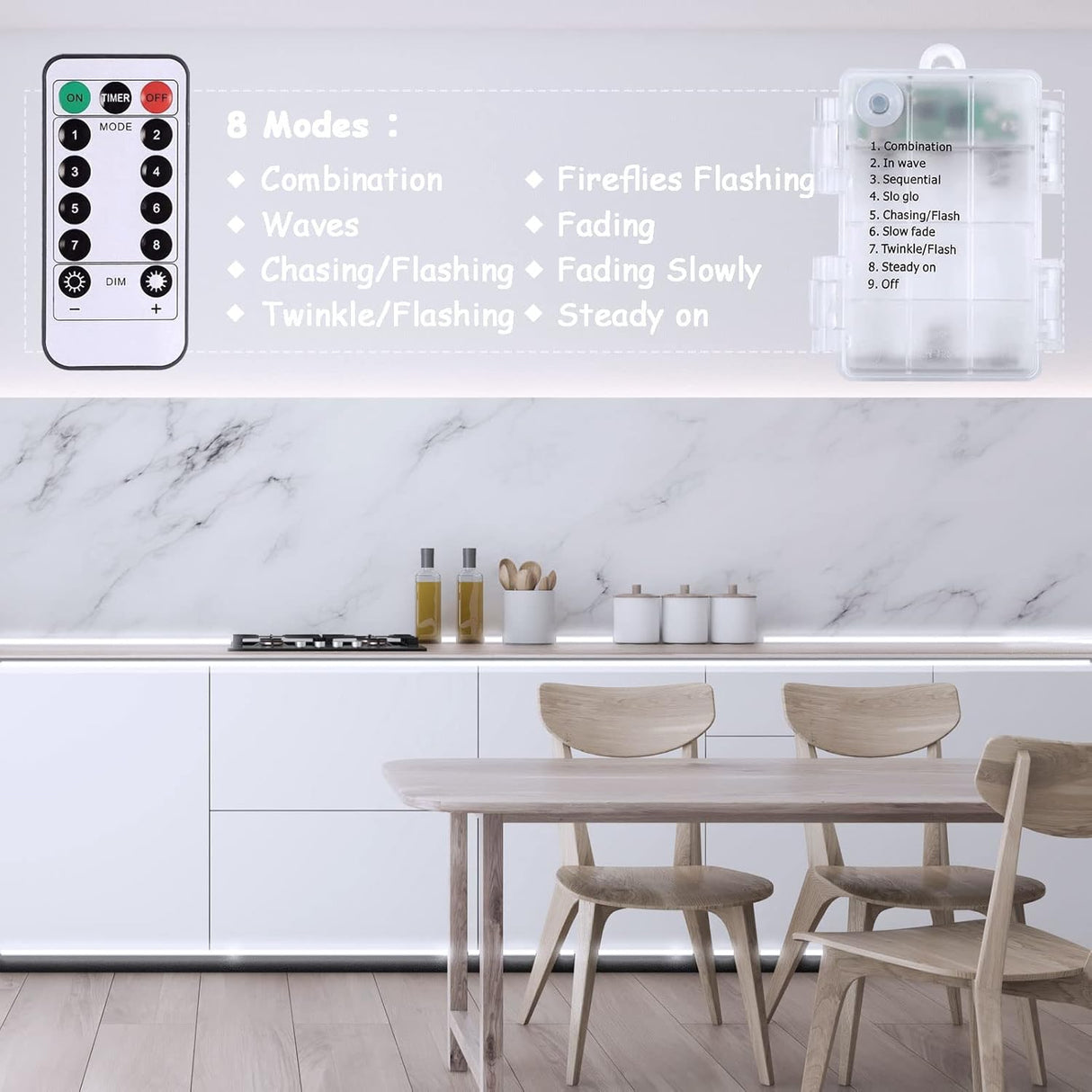 echosari Battery Powered Led Strip Lights 16.5ft 150Led(Cool White)