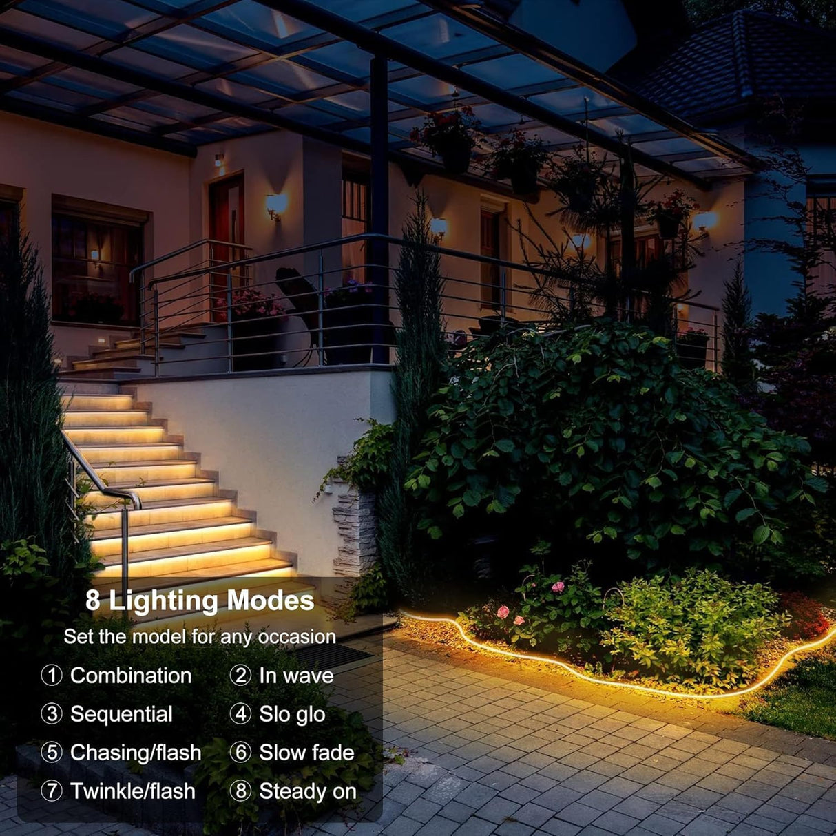 echosari 50ft Solar Strip Lights Outdoor(Warm White)