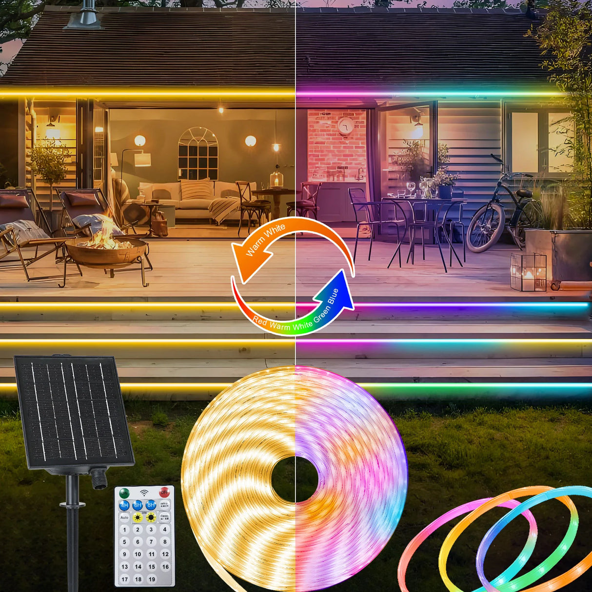 echosari 32.8Ft Solar Outdoor LED Strip Lights