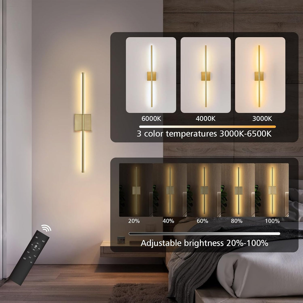 echosari Wall Sconces Battery Operated(Gold)