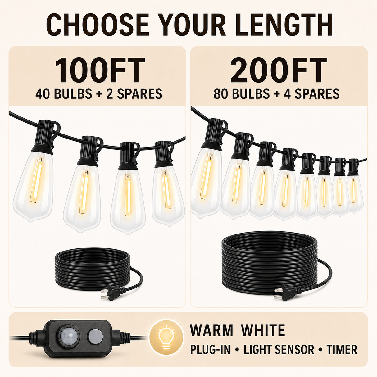 ECHOSARI 200ft Length ST38 Outdoor String Lights