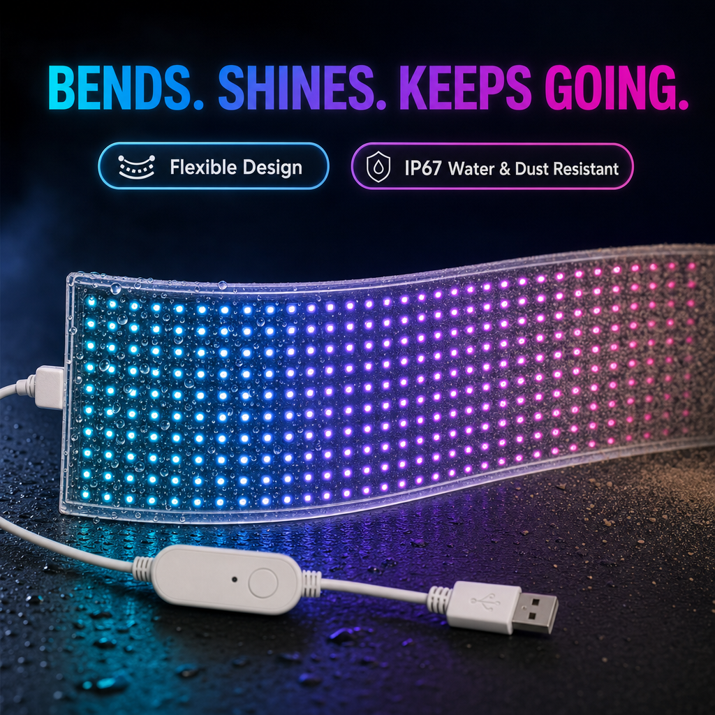 Flexible IP67 water- and dust-resistant transparent RGB LED panel