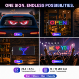 Flexible RGB LED sign used in a car, store, bar, and event