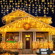 echosari warm icicle lights along house eaves with adapter