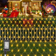 echosari warm net lights on an outdoor fence with holiday scene and adapter