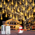 echosari warm meteor shower lights hanging in trees with battery box and remote
