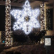 echosari cool white snowflake light on a decorated porch with adapter