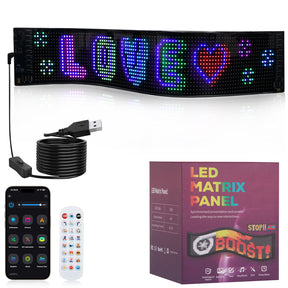 echosari AI Voice Pixel LED Message Sign - Black variant front view showing scrolling text display