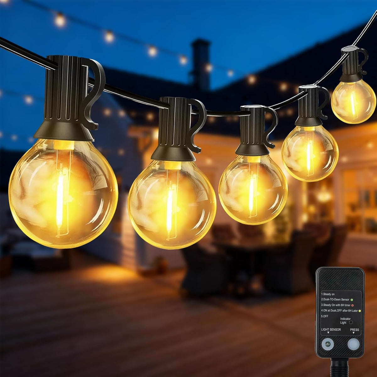 echosari G40 100FT — Warm white globe lights with light sensor controller