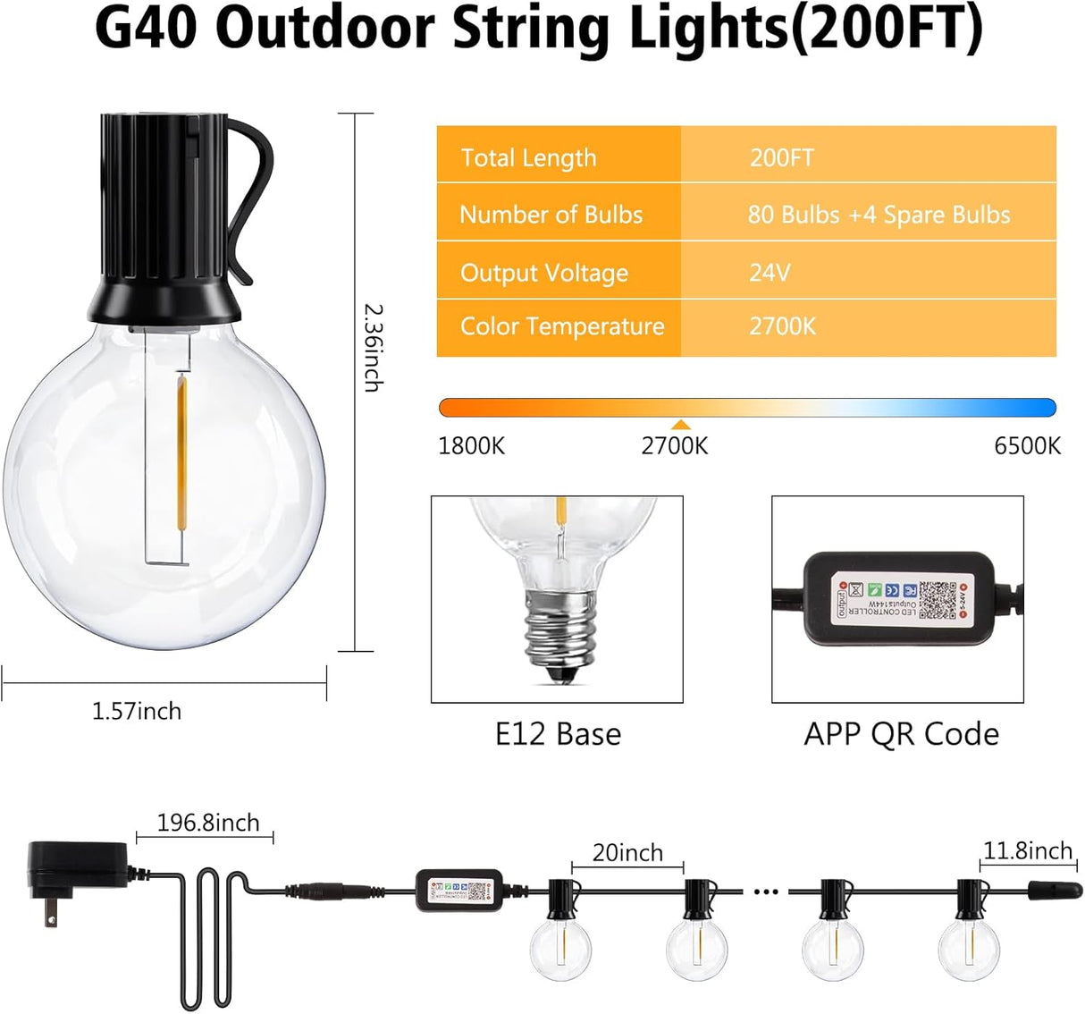 echosari Outdoor G40 String Lights