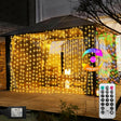 echosari warm and multicolor curtain lights around a gazebo with remote