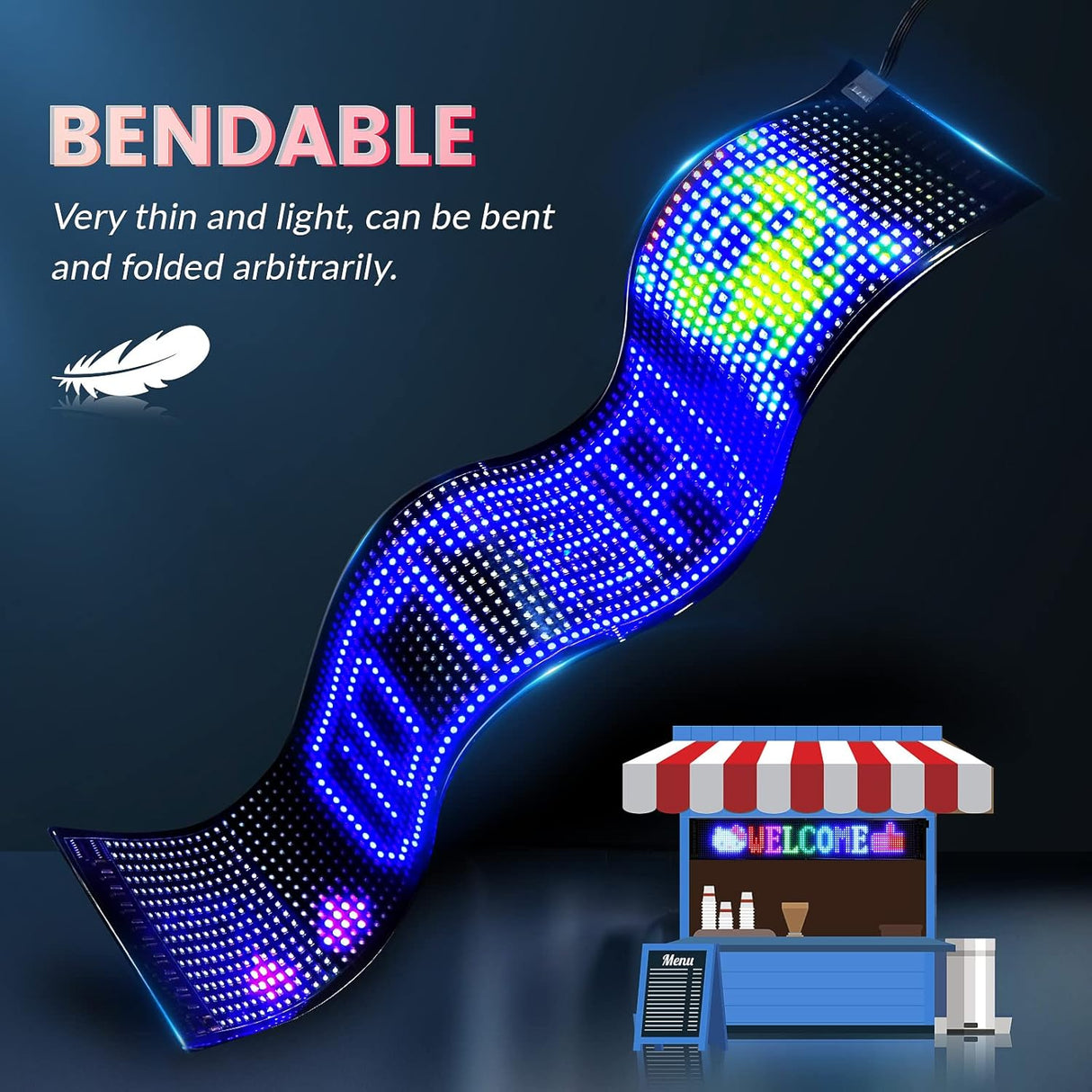 LED pixel message sign easy installation with included 3M adhesive pads