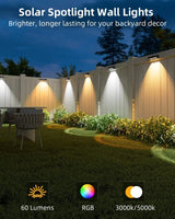 Solar spotlight wall lights with RGB warm and cool white modes
