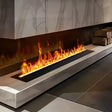 echosari orange water vapor fireplace in a marble wall installation