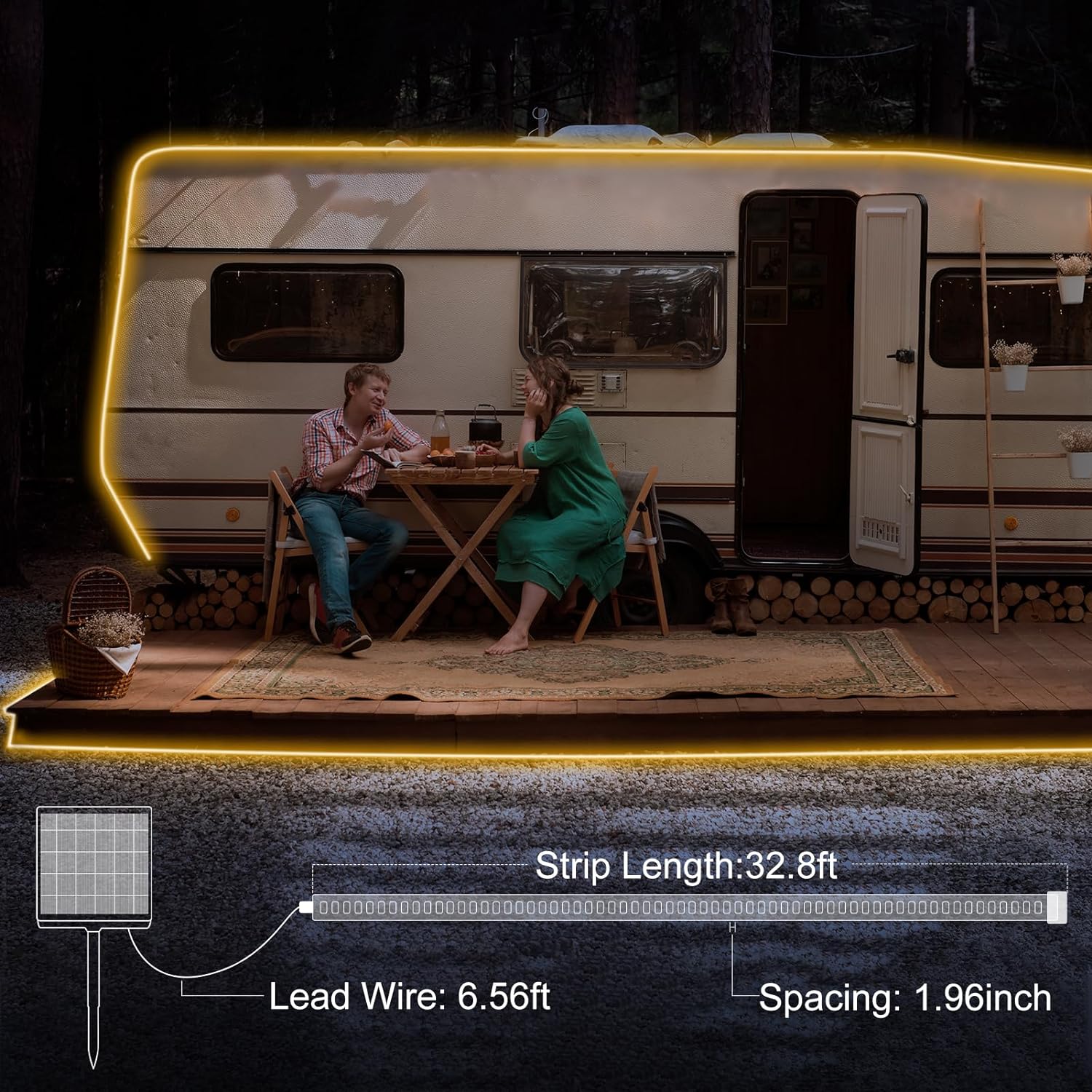 32.8FT Warm White Solar LED Strip Lights | echosari