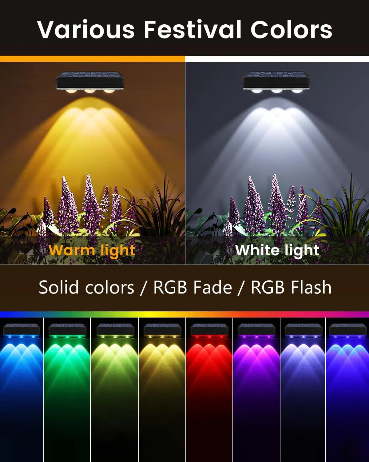 Solar fence light color modes