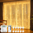 300 LED warm white curtain lights with battery box, remote and hooks