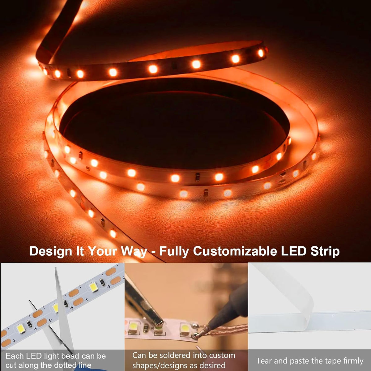 echosari USB 9.8ft 180 LED strip light — Orange