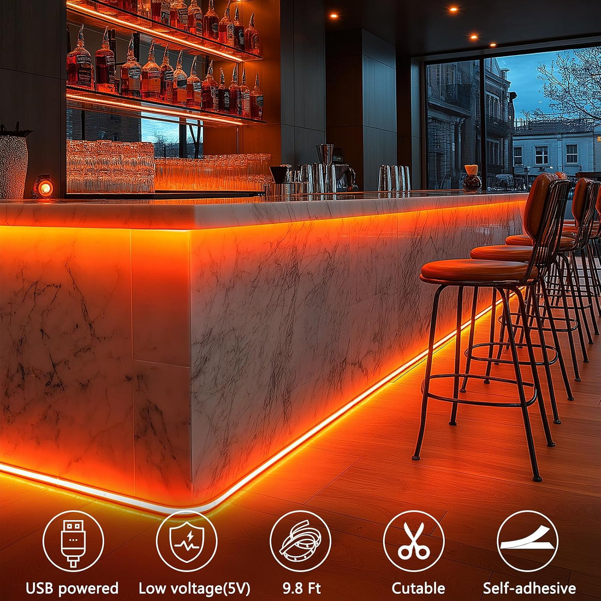 echosari USB 9.8ft 180 LED strip light — Orange