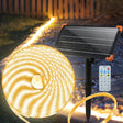 echosari warm solar strip coil with panel and remote beside a garden path